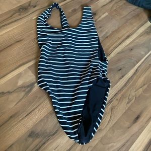 Aerie black and white striped high leg one piece size M